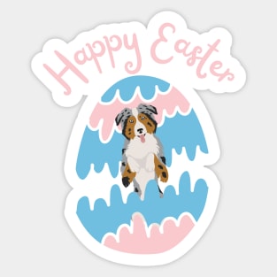 Happy Easter with Blue Merle Australian Shepherd Dog in Egg Sticker